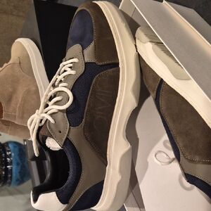 Men's Blue and Brown Leather And Suede Sneakers